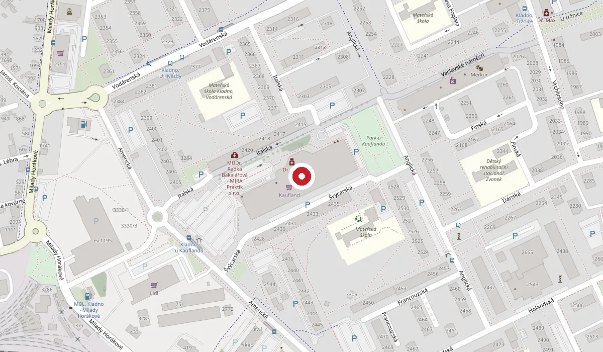 Mapa okolí adresy Italská 50, Kladno Kročehlavy